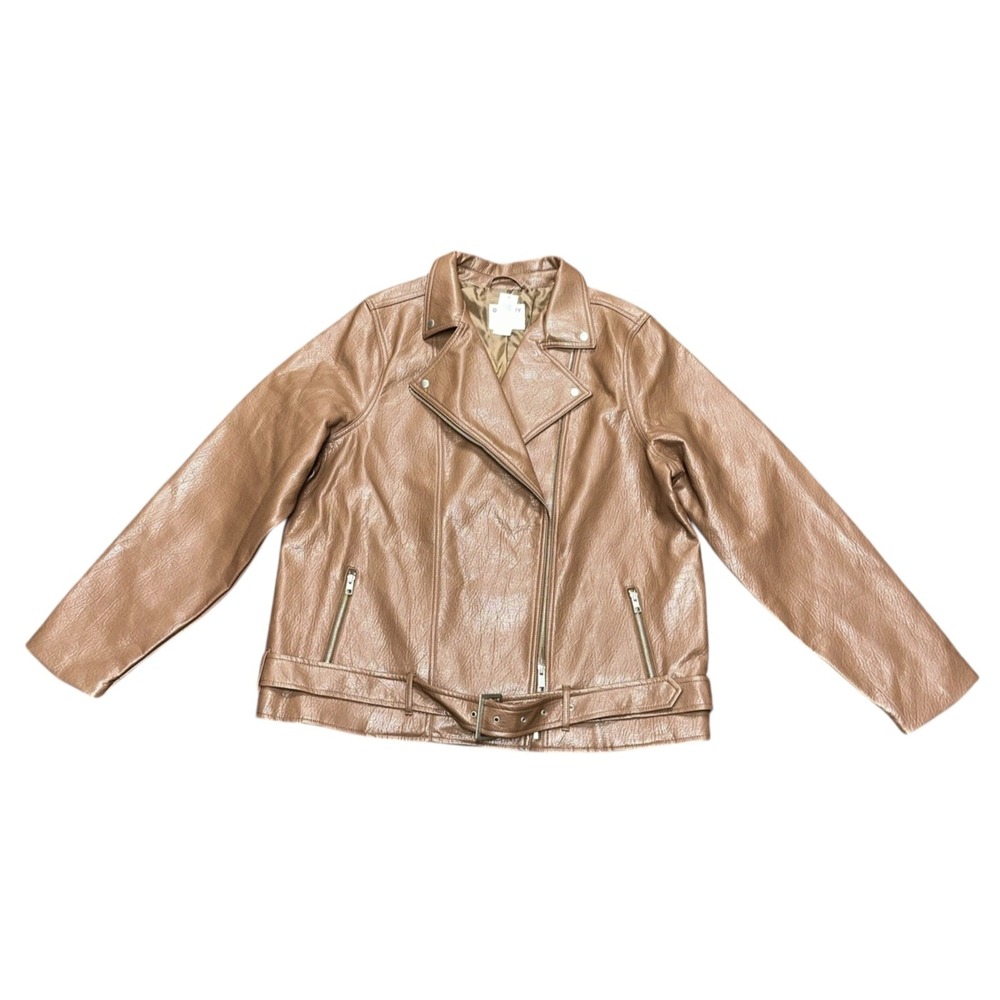 Old Navy Women's Faux Leather Belted Biker Moto Jacket Sz XXL Espresso Brown NWT